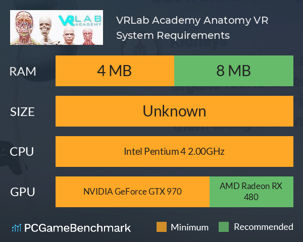 VRLab Academy: Anatomy VR System Requirements PC Graph - Can I Run VRLab Academy: Anatomy VR