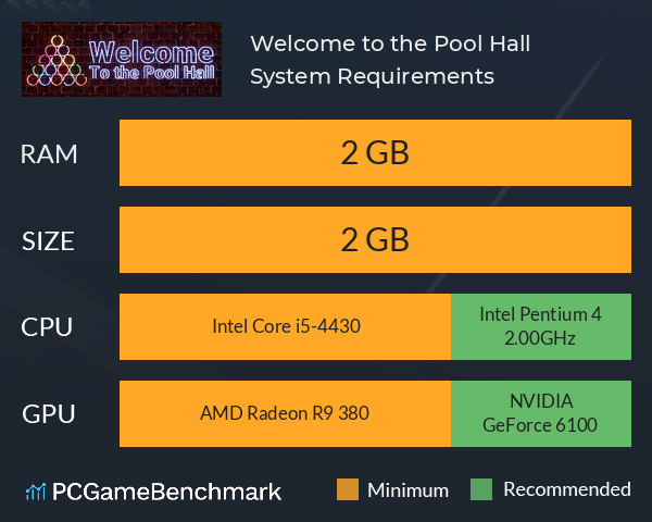 Welcome to the Pool Hall System Requirements PC Graph - Can I Run Welcome to the Pool Hall
