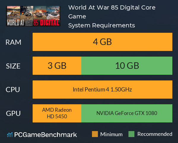World At War 85 Digital: Core Game System Requirements PC Graph - Can I Run World At War 85 Digital: Core Game